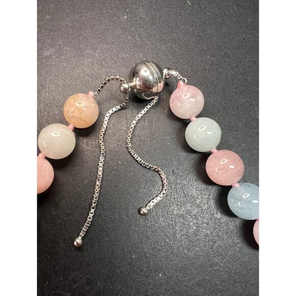 Modern Multi Beryl Bolo Necklace 12mm Morganite Aquamarine Sterling - Picture 7 of 13